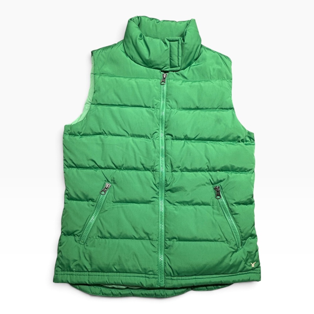 American Eagle Outfitters Green Down Puffer Vest Women Small Stand Collar Zip